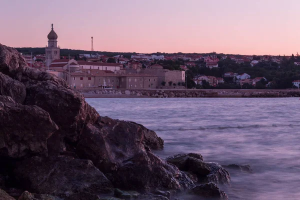 Muelle Vieja Ciudad Amanecer Saliente Rocosa Primer Plano Efecto Del — Foto de Stock