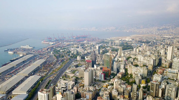 General Beirut city and port view taken with aerial drone ,Beirut LEBANON