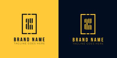 Bu logo simgesi soyut dikdörtgen şekli ve yazı karakteriyle yaratıcı bir şekilde birleştirilir. Sarı ve siyah arka planda modern harf logosu tasarımı.