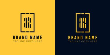 Bu logo simgesi soyut dikdörtgen şekli ve yazı karakteriyle yaratıcı bir şekilde birleştirilir. Sarı ve siyah arka planda modern harf logosu tasarımı.