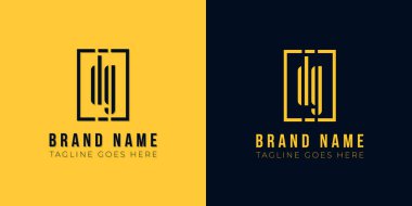 Minimum soyut ilk harf DG logosu. Bu simge, yaratıcı bir şekilde soyut dikdörtgen şekli ve yazı karakteriyle birleştirilir. Bu tasarım sarı ve siyah arkaplanda.