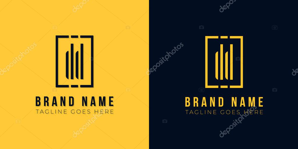 Minimal abstract initial letter DD logo. This icon incorporate with abstract rectangle shape and typeface in the creative way. This design in yellow and black background.
