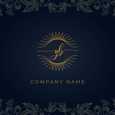 Elegant luxury letter YB logo. This icon incorporate with abstract rounded thin geometric shape in floral background.It will be suitable for Royalty, Boutique, Hotel, Heraldic, Jewelry. vector