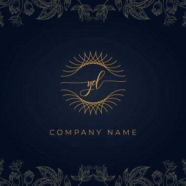 Zarif lüks YD logosu. Bu simge, soyut yuvarlak, çiçekli arka planda ince geometrik şekle sahip. Kraliyet, Butik, Otel, Heraldiç, Mücevher için uygun olacaktır..
