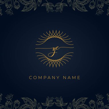 Zarif lüks harf YE logosu. Bu simge, soyut yuvarlak, çiçekli arka planda ince geometrik şekle sahip. Kraliyet, Butik, Otel, Heraldiç, Mücevher için uygun olacaktır..