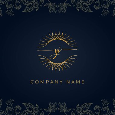 Zarif lüks YI logosu. Bu simge, soyut yuvarlak, çiçekli arka planda ince geometrik şekle sahip. Kraliyet, Butik, Otel, Heraldiç, Mücevher için uygun olacaktır..