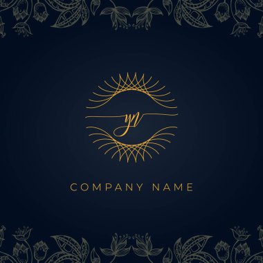 Zarif lüks YN logosu. Bu simge, soyut yuvarlak, çiçekli arka planda ince geometrik şekle sahip. Kraliyet, Butik, Otel, Heraldiç, Mücevher için uygun olacaktır..