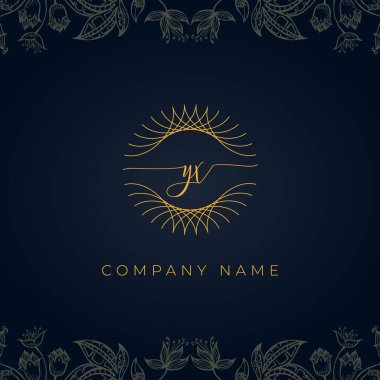 Zarif lüks YX logosu. Bu simge, soyut yuvarlak, çiçekli arka planda ince geometrik şekle sahip. Kraliyet, Butik, Otel, Heraldiç, Mücevher için uygun olacaktır..