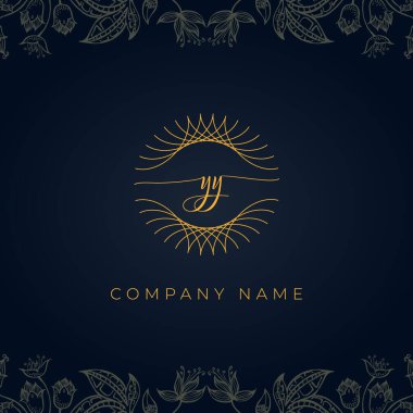 Zarif lüks YY logosu. Bu simge, soyut yuvarlak, çiçekli arka planda ince geometrik şekle sahip. Kraliyet, Butik, Otel, Heraldiç, Mücevher için uygun olacaktır..