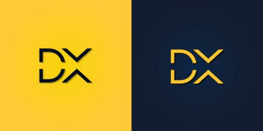 Minimalist Soyut Baş harf DX logosu. Bu logo yaratıcı bir şekilde soyut harflerle birleştirilir. Hangi şirket ya da markanın bu ilk adımı attığı için uygun olacaktır..
