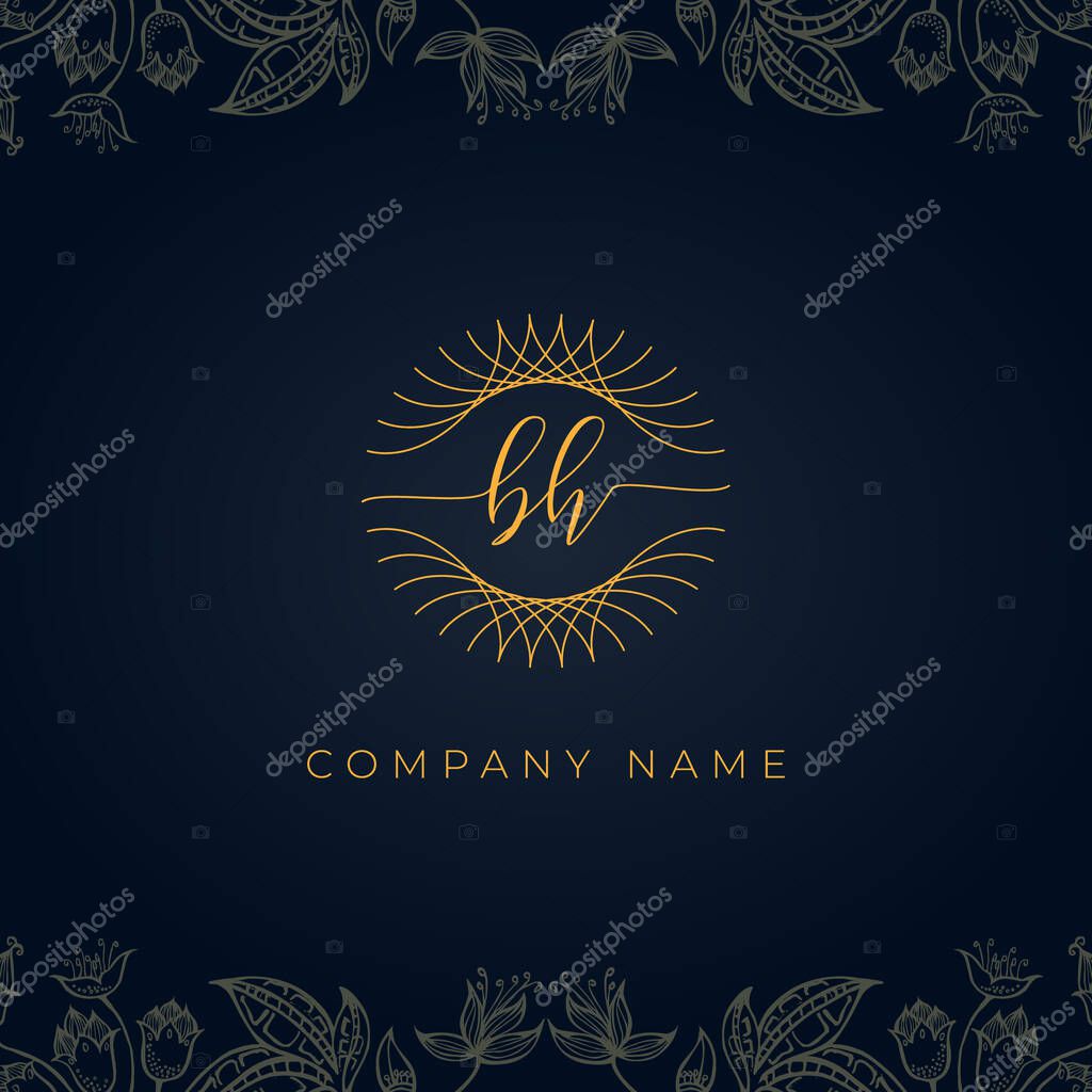 Elegant luxury letter BH logo. This icon incorporate with abstract rounded thin geometric shape in floral background.It will be suitable for which company or brand name start those initial.
