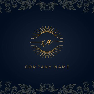 Zarif lüks XA logosu. Bu simge, soyut yuvarlak, çiçekli arka planda ince geometrik şekle sahip. Bu başlangıç için hangi şirket veya markanın adı uygun olacaktır.