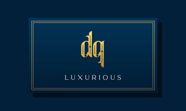 Klasik kraliyet baş harfi DQ logosu. Bu logo yaratıcı bir şekilde lüks yazı karakteriyle birleşiyor. Kraliyet, Butik, Otel, Heraldiç, moda ve mücevher için uygun olacak..