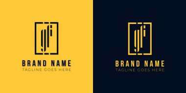 Minimalist soyut harf GF logosu. Bu logo, yaratıcı bir şekilde soyut dikdörtgen şekli ve yazı karakteriyle birleşiyor. Bu başlangıç için hangi şirket veya markanın adı uygun olacaktır.