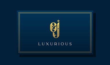 Klasik kraliyet baş harfi EJ logosu. Bu logo yaratıcı bir şekilde lüks yazı karakteriyle birleşiyor. Kraliyet, Butik, Otel, Heraldiç, moda ve mücevher için uygun olacak..