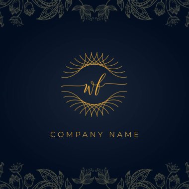 Zarif lüks WF logosu. Bu simge, soyut yuvarlak, çiçekli arka planda ince geometrik şekle sahip. Bu başlangıç için hangi şirket veya markanın adı uygun olacaktır.