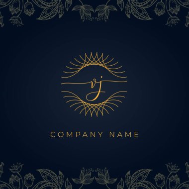 Zarif lüks VJ logosu. Bu simge, soyut yuvarlak, çiçekli arka planda ince geometrik şekle sahip. Bu başlangıç için hangi şirket veya markanın adı uygun olacaktır.