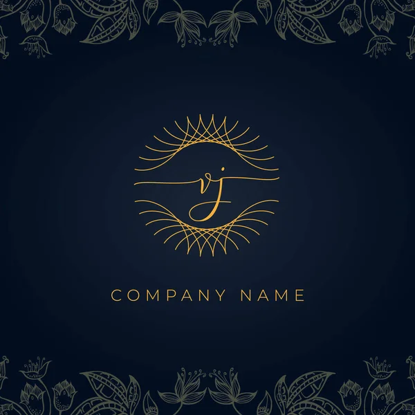 Zarif lüks VJ logosu. Bu simge, soyut yuvarlak, çiçekli arka planda ince geometrik şekle sahip. Bu başlangıç için hangi şirket veya markanın adı uygun olacaktır.