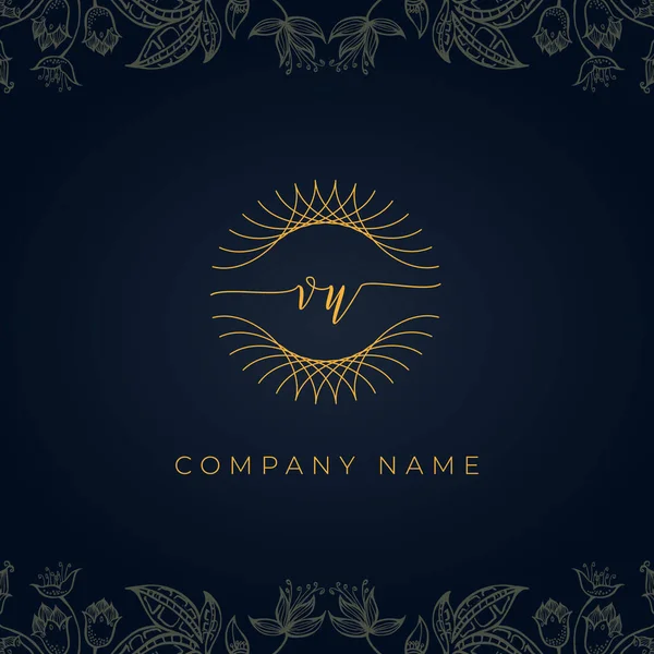 Zarif lüks VU logosu. Bu simge, soyut yuvarlak, çiçekli arka planda ince geometrik şekle sahip. Bu başlangıç için hangi şirket veya markanın adı uygun olacaktır.