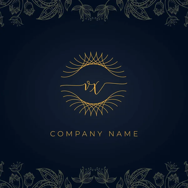 Zarif lüks VX logosu. Bu simge, soyut yuvarlak, çiçekli arka planda ince geometrik şekle sahip. Bu başlangıç için hangi şirket veya markanın adı uygun olacaktır.