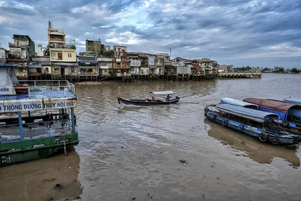 Benim Tho Vietnam Ağustos Mekong Nehri Kıyısında Evler Ağustos 2018 — Stok fotoğraf