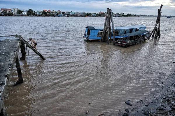 Tho Vietnam Augusti Vietnamesisk Båt Mekongfloden Den Augusti 2018 Tho — Stockfoto
