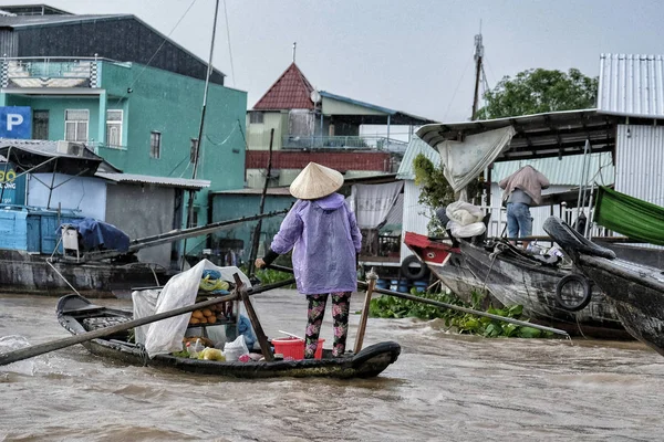 Can Tho Vietnam Agosto Gente Mercado Flotante Can Tho Agosto — Foto de Stock