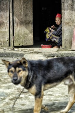 Sapa, Vietnam - 24 Ağustos: 24 Ağustos 2018 tarihinde Evinde Red Dao Etnik Kadın Sapa, Vietnam.