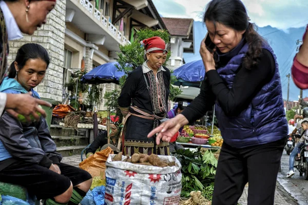 Sapa Vietnam Agosto Donne Red Dao Che Vendono Foglie Dong — Foto Stock