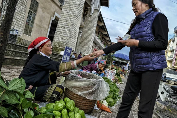 Sapa Vietnam Agosto Mujeres Red Dao Vendiendo Hojas Dong Día — Foto de Stock