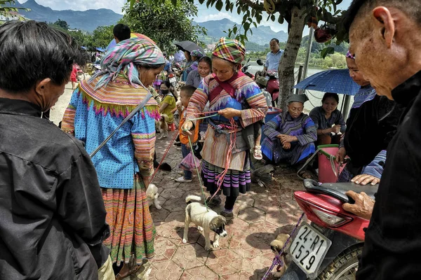 Bac Vietnam Agosto 2018 Personas Identificadas Compran Venden Perros Mercado — Foto de Stock