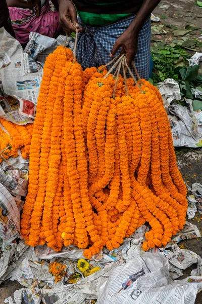 Kolkata India Septiembre 2020 Vendedor Flores Mercado Flores Mullik Ghat —  Fotos de Stock