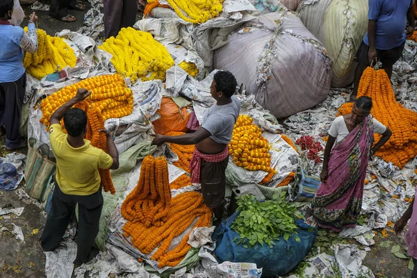 Kolkata India Settembre 2020 Fornitori Fiori Mercato Dei Fiori Mullik — Foto Stock