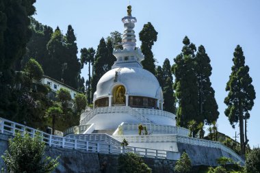 Darjeeling, Hindistan - Ekim 2020: Darjeeling 'de Barış Pagoda 15 Ekim 2020, Batı Bengala, Hindistan.