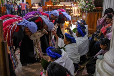 Zinacantan, Mexico - March 21, 2025: Celebration of Lent at the San Lorenzo Martir Church in Zinacantan, Chiapas, Mexico.