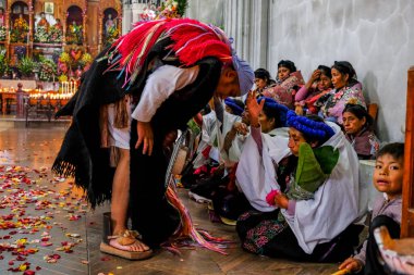 Zinacantan, Mexico - March 21, 2025: Celebration of Lent at the San Lorenzo Martir Church in Zinacantan, Chiapas, Mexico.