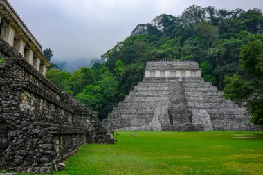 Palenque, Mexico - March 25, 2025: Temple of the Inscriptions at the Palenque archaeological site in Palenque, Chiapas, Mexico.