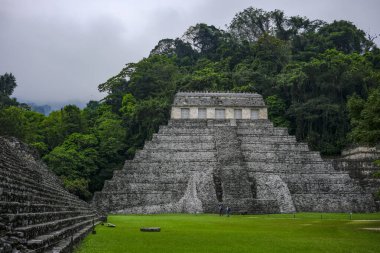 Palenque, Mexico - March 25, 2025: Temple of the Inscriptions at the Palenque archaeological site in Palenque, Chiapas, Mexico.