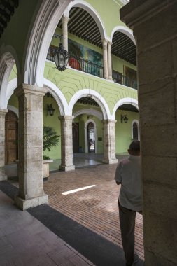 Merida, Mexico - April 9, 2025: Murals by Fernando Castro Pacheco at the Government Palace of the State of Yucatan in Merida, Mexico.