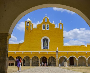 Izamal, Mexico - April 23, 2025: Former convent of San Antonio de Padua in Izamal, Yucatan, Mexico.