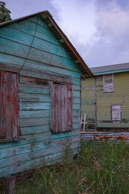 Dangriga, Belize - June 6, 2025: Colorful wooden houses in Dangriga, Belize.