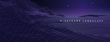 kablolama peyzaj vektörü. Fütürist dijital 3d düşük polyester şebekeli arazi dağ arkaplan illüstrasyonu