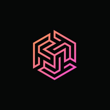 Soyut neon altıgen doğrusal modern dijital logo şablonu