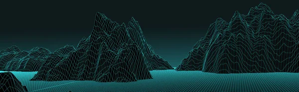 Φουτουριστικό Πανοραμική Wireframe Ορεινό Τοπίο Διάνυσμα Εικονογράφηση — Διανυσματικό Αρχείο