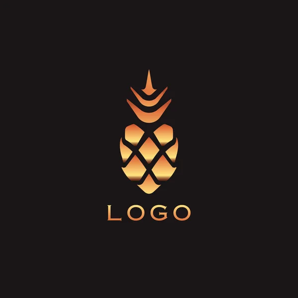 Oro Premium Real Ornamental Piña Con Corona Espigas Logo Diseño — Vector de stock