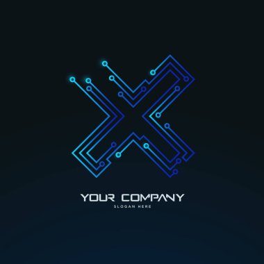 X harfi ilk gelecek soyut devre kartı logo şablonu