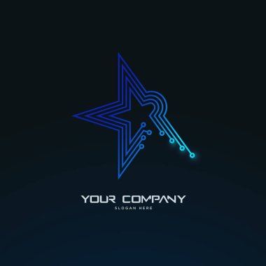 Fütürist soyut yıldız teknolojisi devre kartı logosu şablonu
