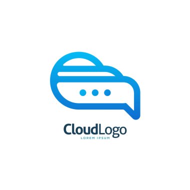 Modern mavi bulut çizgisi balon sohbet logo şablonu vektörü