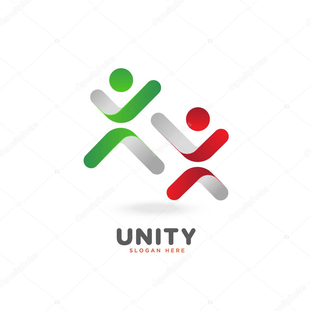 Colorful smooth gradient unity, people, social logo vector template