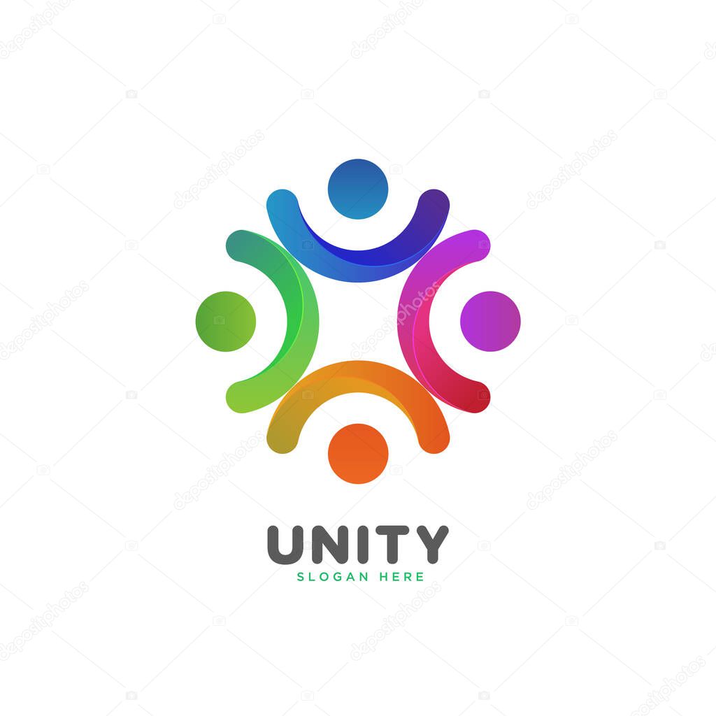 Colorful smooth gradient unity, people, social logo vector template